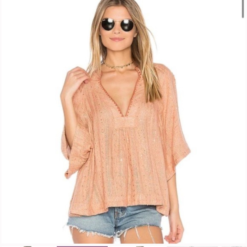 Free People Get Over It Striped Peach Metallic Sequin Top. Size large.